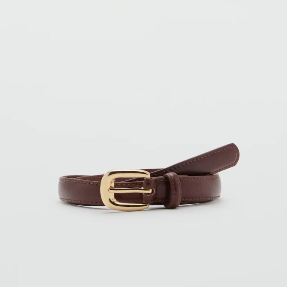 Brown Leather Belt with Gold Buckle